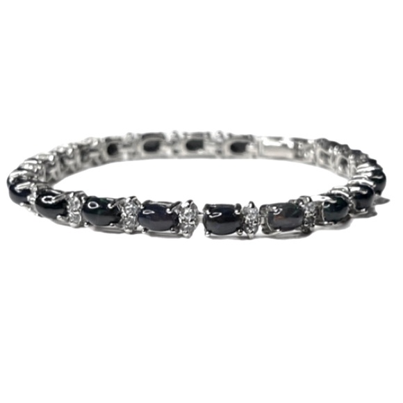 Black Opal and Aquamarine Tennis Bracelet - Picture 1 of 2